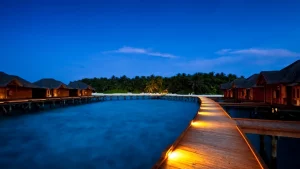 Fihalhohi Island Resort after sunset
