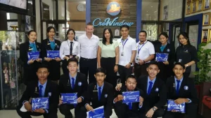 Mathieu, RMC Asia's Key Account Manager, with participants of University Campus Visit & Career Fair in Mediterranean School in Bali, Indonesia.