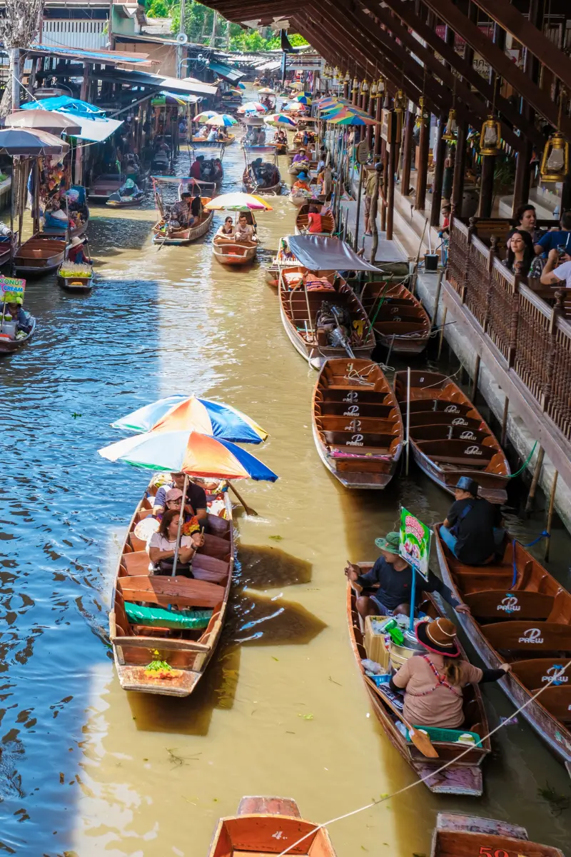 A floating market with boats in Thailand