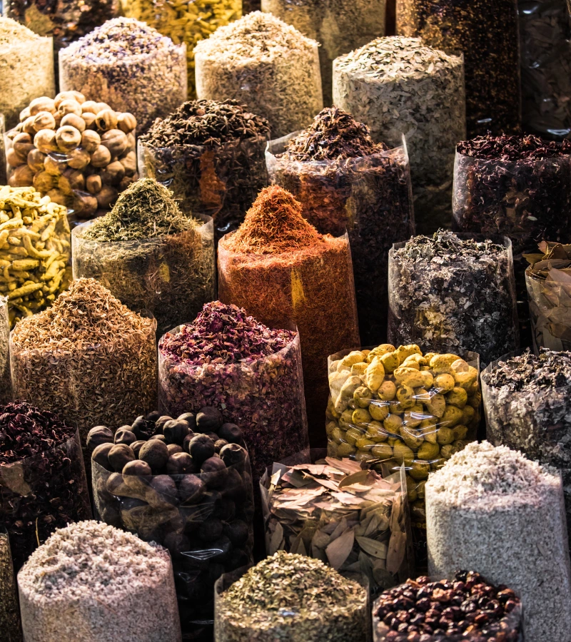 colorful spices in market, dubai, uae
